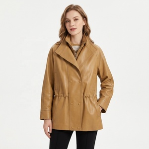Manteau trench en cuir d'agneau de qualité supérieure pour femmes, sur mesure, 2026, OEM, double boutonnage, cuir <span class=keywords><strong>ciré</strong></span> à l'huile, vestes en cuir pour femmes - Product Image 1
