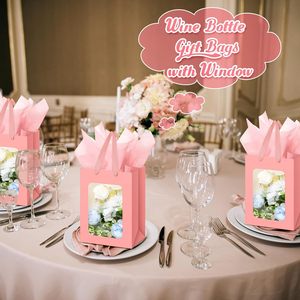 Sacs en <span class=keywords><strong>Papier</strong></span> Kraft d'Emballage Cadeau avec Fenêtre Transparente et Poignées pour Entreprises, Shopping, Mariages, Baby Showers et Cadeaux d'Invités - Product Image 3