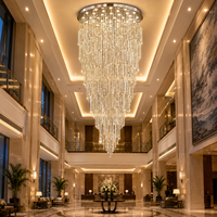 Lustre en cristal sur mesure, tube long, effet cascade, pour plafond haut, escalier, villa, hall, décoration intérieure