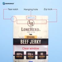 Sachet d'emballage personnalisable anti-odeur avec fermeture éclair et fenêtre dépolie pour les emballages de bœuf séché