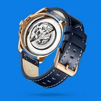 Montre mécanique automatique pour homme Mark Fairwhale, mouvement squelette, boîtier en acier inoxydable, bracelet en cuir, étanche 30M, aiguilles FW-6220