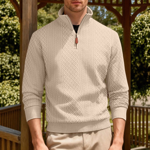 Men's Stand Collar <b>Quarter</b> <b>Zip</b> <b>Sweater</b> Acrylic Solid Color Casual Autumn Warmth 400g Heavy Weight Long Sleeve Top - Product Image 2