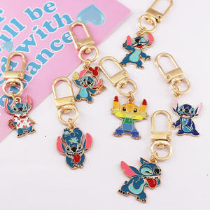 <span class=keywords><strong>Porte</strong></span>-clés en peluche bleu à motif de dessin animé, petit <span class=keywords><strong>porte</strong></span>-clés en or cousu, <span class=keywords><strong>couple</strong></span> Lilo & Stitch, breloque pour sac à clés - Product Image 1