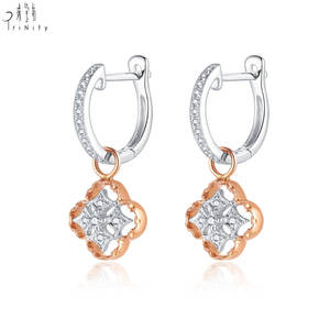 Pendientes de Aro con Trébol de Cuatro Hojas de la Suerte, Joyería Vintage de Moda al por Mayor, Oro Rosa y Blanco de 18K, Diamantes Naturales - Product Image 2