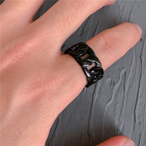 Wholesale Retro Biker Jewelry Stainless Steel <strong>Thick</strong> Cuban Chain Link Finger <strong>Rings</strong> for Men - Product Image 2