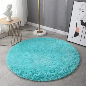 Tapis rond moderne en peluche, couleur unie verte, pour salon, chambre à coucher, décoration de sol, nettoyage facile, compatible aspirateur - Product Image 5