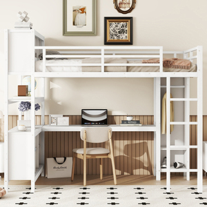 OEM & ODM Support Lit mezzanine complet avec <span class=keywords><strong>armoire</strong></span> de bureau pour adultes Blanc Économiseur d'espace Lits mezzanine Bureau à domicile Utilisation scolaire - Product Image 1