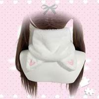 Écharpe carrée pour enfants, motif oreilles de lapin et patte de chat, style japonais, mignonne, en peluche épaisse, chaude pour l'hiver, à porter croisée, polyvalente, pour desserts