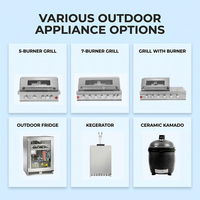 Îlot de cuisine extérieure modulaire en acier inoxydable avec barbecue, comptoir de bar et réfrigérateur à bière pour fête de jardin sur le toit