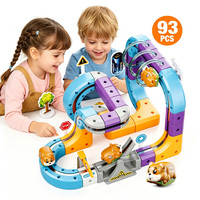 Jeu de construction magnétique 3D créatif STEM de 93 pièces pour l'apprentissage préscolaire, circuit magnétique pour hamster et course de voitures