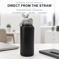Bouteille d'eau en acier inoxydable avec paille 1L, isotherme à double paroi, anti-fuite, pour sport, voyage, gym, extérieur, sans BPA