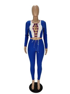 Nuevo conjunto Sexy de dos piezas de otoño, trajes de Club para mujer, <span class=keywords><strong>ropa</strong></span> de cumpleaños, Top corto con cordones, pantalón, chándal, conjuntos a juego - Product Image 4