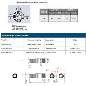 Cable de Sensor HangTon M8 de 3 Pines Hembra con Cables de Conexión para Dispositivos de Control de Automatización - Product Image 6