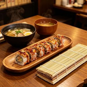 เสื่อไม้ไผ่ม้วนซูชิทรงสี่เหลี่ยมผืนผ้า ไม่ติดอาหาร สำหรับใช้ในบ้านและเชิงพาณิชย์ พร้อมสาหร่าย - Product Image 3