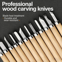 Set Pahat Ukir Kayu Profesional Bahan Stainless Steel 12pcs Alat Pertukangan Kayu dengan Pegangan Kuat, Sangat Cocok untuk Mengukir dan Pekerjaan Kayu