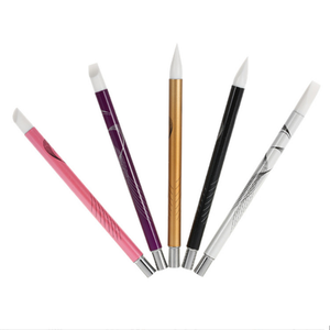 Lot de 5 brosses à ongles en silicone souple personnalisées, avec manche métallique coloré, outil de gravure et de tamponnage, stylo à ongles pour manucure en salon - Product Image 1