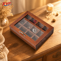 Boîte à accessoires/bijoux rectangulaire vintage en bois massif à 9/12 compartiments avec couvercle transparent, boîte de rangement en bois