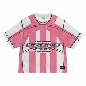 เสื้อเจอร์ซีย์ฮิปฮอปทรงบ็อกซี่แบบครอปพิมพ์ลายตามสั่ง ระบายอากาศได้ดี ไหล่ตก สไตล์สตรีทแวร์อเมริกันวินเทจ ลายฟุตบอล - Product Image 4