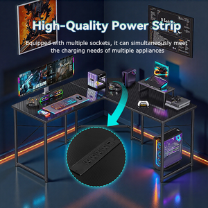 Escritorio Gamer con Luces LED RGB Ajustables Personalizadas, <span class=keywords><strong>Mesa</strong></span> de Computadora para Juegos de PC de Metal y Madera con Superficie de Carbono y Portavasos - Product Image 6