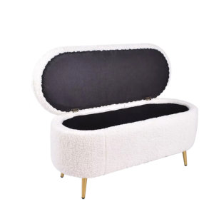 Poufs <span class=keywords><strong>ottoman</strong></span> longs en laine d'agneau blanche avec pieds dorés, bancs de <span class=keywords><strong>rangement</strong></span> pour chambre, appartement, salon, mobilier d'intérieur - Product Image 1
