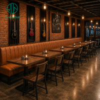 Mobilier de restaurant commercial directement de l'usine Ron Group : Banquette demi-cercle en cuir, table carrée en bois et ensemble de chaises