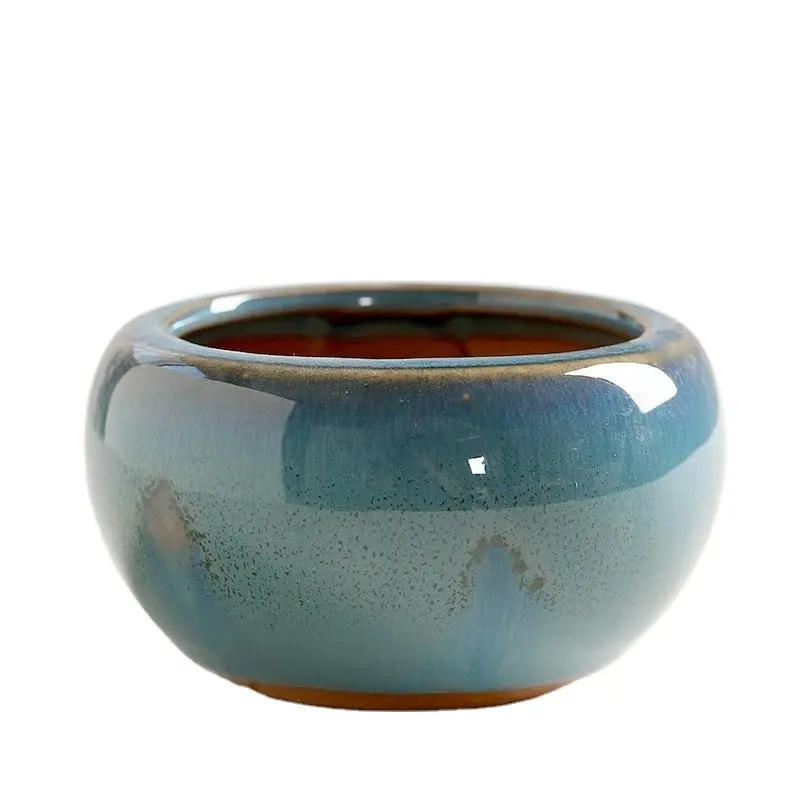 Factory High Quality Small Chinese Style Blue Glazed Ceramic Pot Indoor Succulents Ceramic Flower Pot Wholesale