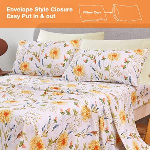 Bộ ga trải giường 4 món mềm mại màu vàng họa tiết hoa, chất liệu microfiber, có túi sâu, in họa tiết tùy chỉnh - Product Image 4