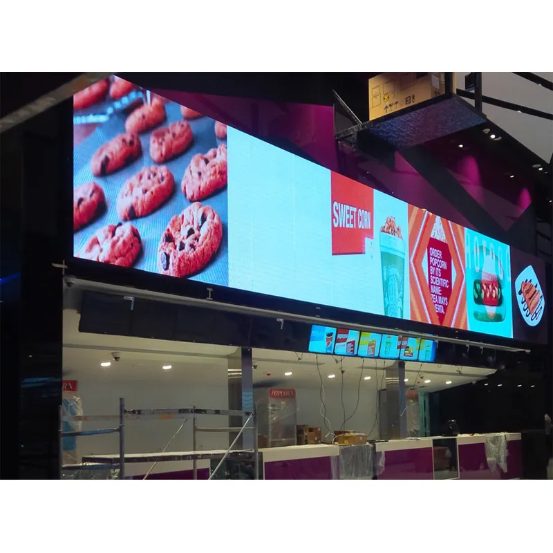 Indoor Scaffale elettronico Display a led schermi per ristoranti fissato al muro p3 video TV pannello