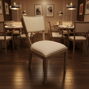 Chaise de salle à manger moderne en frêne avec tissu Performance Arctic White, durable et écologique, pour usage intérieur/extérieur, salon - Product Image 2