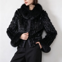 Veste en fourrure de lapin noire pour femmes Tyan, fabrication sur mesure, fourrure de renard véritable, veste en fourrure véritable avec fermeture éclair