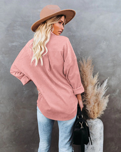 Chemises boutonnées en velours côtelé décontractées pour femmes, couleur unie, manches longues, manteau surdimensionné, chemisiers tendance, hauts vintage, streetwear - Product Image 4
