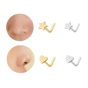 Fashion Piercing Jewelry 925 Sterling Silver Gold Plated Jewellery Heart Star L Shaped Nose Stud For Women