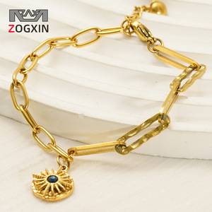 ZOGXIN Gold Geometric Chain Bracelet With Sun Pendant For Women Gift Jewelry - Product Image 1