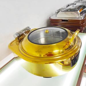 Réchaud électrique pour buffet, chauffe-plats Shefin Dish 201 en acier inoxydable perlé, <span class=keywords><strong>grand</strong></span> plat rond en verre doré - Product Image 6