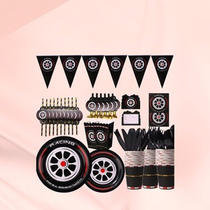 Décoration de fête sur le thème de la course automobile, de la moto, de la roue d'A-mazon, drapeau, pneu, assiette en papier jetable, <span class=keywords><strong>gobelet</strong></span> en papier, vaisselle - Product Image 1