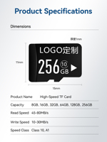 Auf Lager: Fabrikneue A1 U3 C10 Micro-SD-Karte aus Kunststoff mit voller Kapazität und individuellem Logo, Schwarz, für Tablet-PCs & Kameras