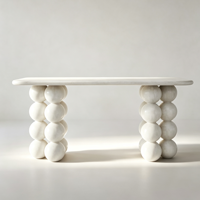 Table console en travertin blanc naturel avec pieds sphériques, table d'entrée sculpturale moderne pour projets de villas et d'hôtels