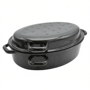 Oval Goose Roaster 10.5 L 42 Cm Enamelled Black White Speckled Roasting <b>Pan</b> - Product Image 2