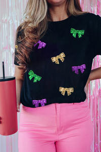 Shewin 2025 donna Casual Mardi Gras <span class=keywords><strong>T</strong></span>-<span class=keywords><strong>shirt</strong></span> da donna vestito da regina con paillettes Patchwork Boutique all'ingrosso per la stagione autunnale - Product Image 3