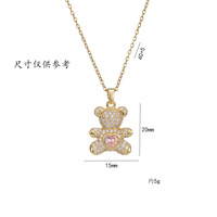 Collier en acier inoxydable avec pendentif ours mignon et cœur, serti de zircone cubique étincelante, bijoux fantaisie pour cadeau
