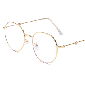 Anti Blue Light Round <b>Metal</b> <b>Frame</b> Glasses For Women Heart Shaped Temples 9019 - Product Image 1