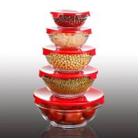 5 ensembles de bol en verre rond écologique pour la décoration de la maison résistant à la chaleur avec couvercle pour salade de fruits