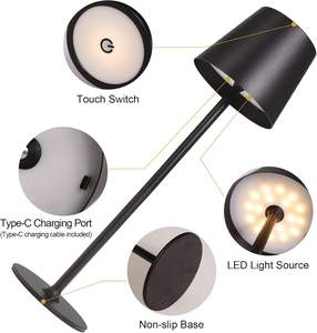 Lampe de table LED tactile moderne nordique en gros pour bar, restaurant, dîner, sans fil, rechargeable, en métal et fer pour hôtel - Product Image 2