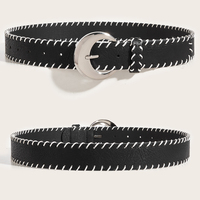 Ceinture vintage en similicuir PU pour femme, avec surpiqûres contrastées et bords cousus main, style western bohème, pour jeans