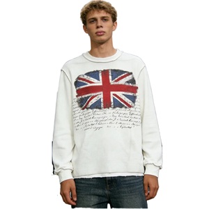 Custom <strong>Union</strong> <strong>Jack</strong> Flag Graphic Waffle Knit Long Sleeve T-<strong>Shirt</strong> Vintage Raw Edge Distressed Oversized Unisex Streetwear Tee - Product Image 1