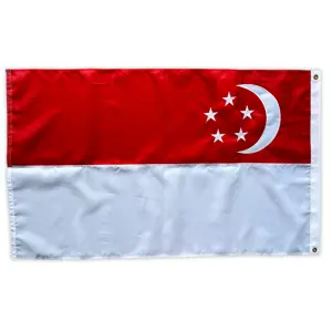 Luxury Made Embroidered Singapore Flag With Brass Grommets Waterproof UV Resistant Embroidered Flag Of Singapore