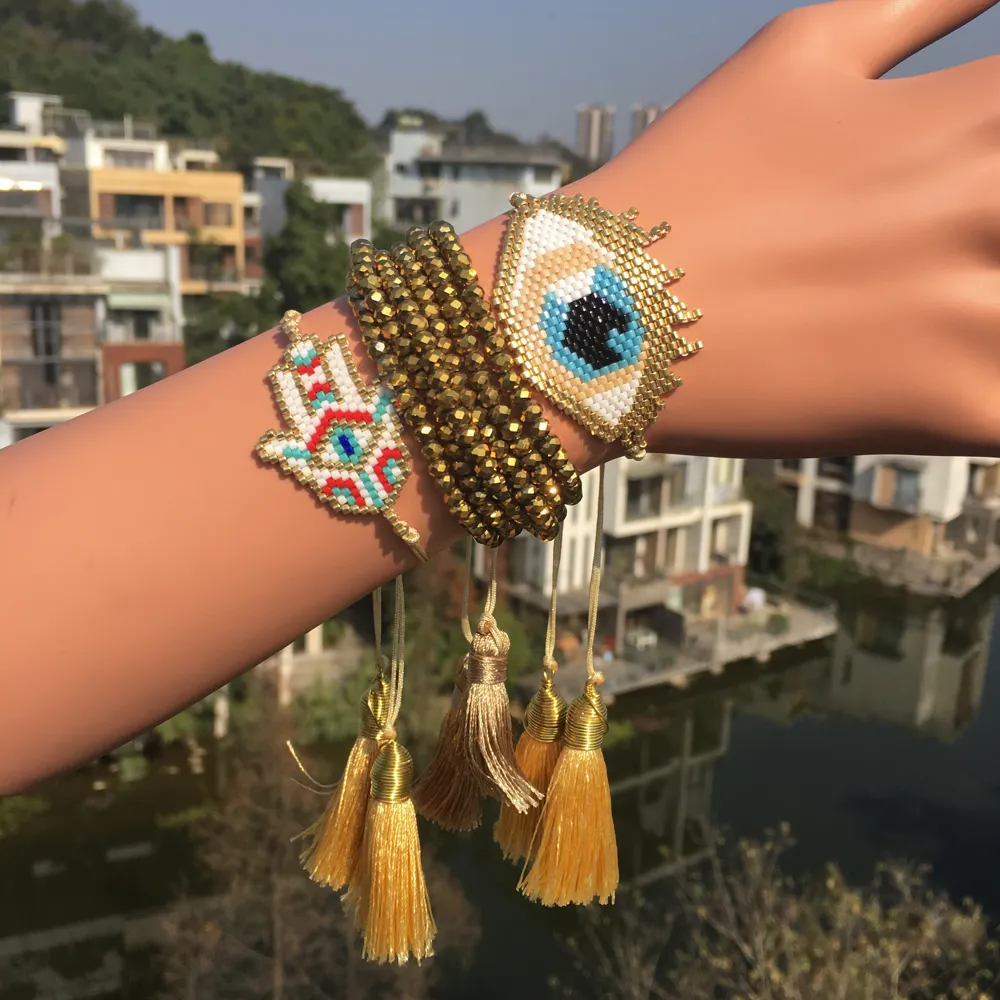 Go2boho-pulsera de cuentas de ojo malvado para mujer, joyería Bohemia hecha a mano, Hamsa, Miyuki, 2023