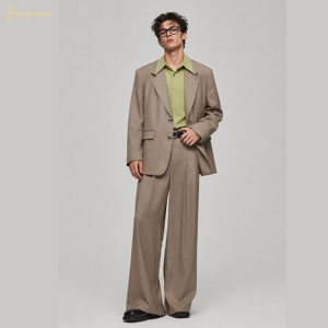 Completo <span class=keywords><strong>Oversize</strong></span> da <span class=keywords><strong>Uomo</strong></span>: <span class=keywords><strong>Blazer</strong></span> Urban Rebel Khaki Vestibilità Ampia, Set Streetwear Vintage Anni '90, Tessuto Elasticizzato TR Lavabile in Lavatrice Personalizzabile - Product Image 2