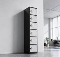 Casier en acier noir et blanc à six compartiments, armoire de rangement métallique pour employés, pour usine, dortoir et centre de remise en forme