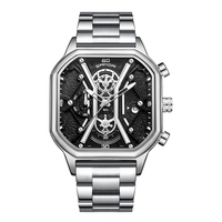 Montre à quartz Sanda Luxury Square Sport Fashion avec bracelet en acier inoxydable, chronographe, date, aiguilles lumineuses, 20 mm, étanche